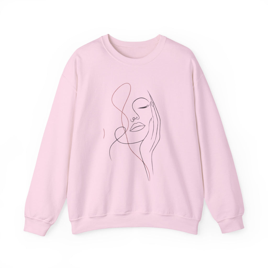 Minimal Line Art Face Sweatshirt — Abstract Feminine Crewneck