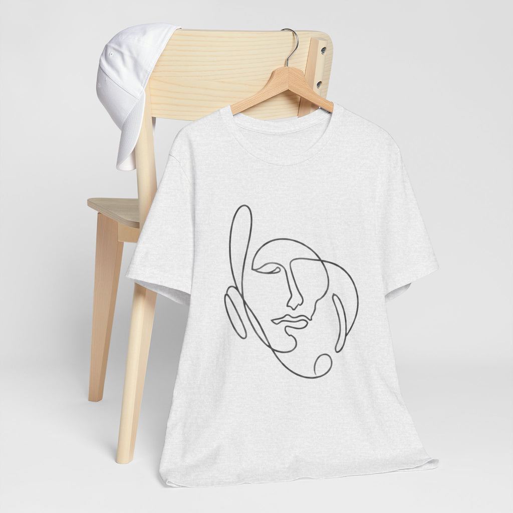 Minimal One-Line Face T-Shirt – Abstract Continuous Line Art Tee