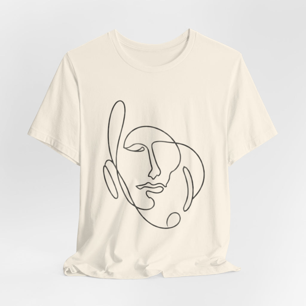 Minimal One-Line Face T-Shirt – Abstract Continuous Line Art Tee