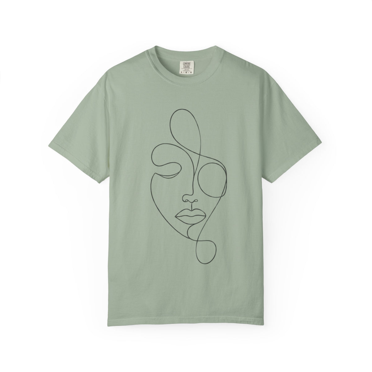 Minimal Continuous Line Face Tee — Garment-Dyed Relaxed T-Shirt