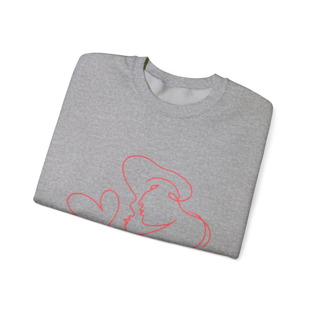 Crewneck Sweatshirt — Minimal Red Line Art Couple Kiss & Heart Design