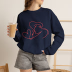 Crewneck Sweatshirt — Minimal Red Line Art Couple Kiss & Heart Design