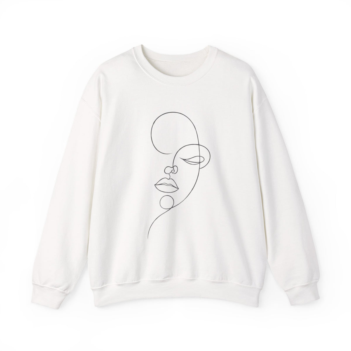 Minimal Line Art Face Sweatshirt – Women's Abstract Portrait Crewneck