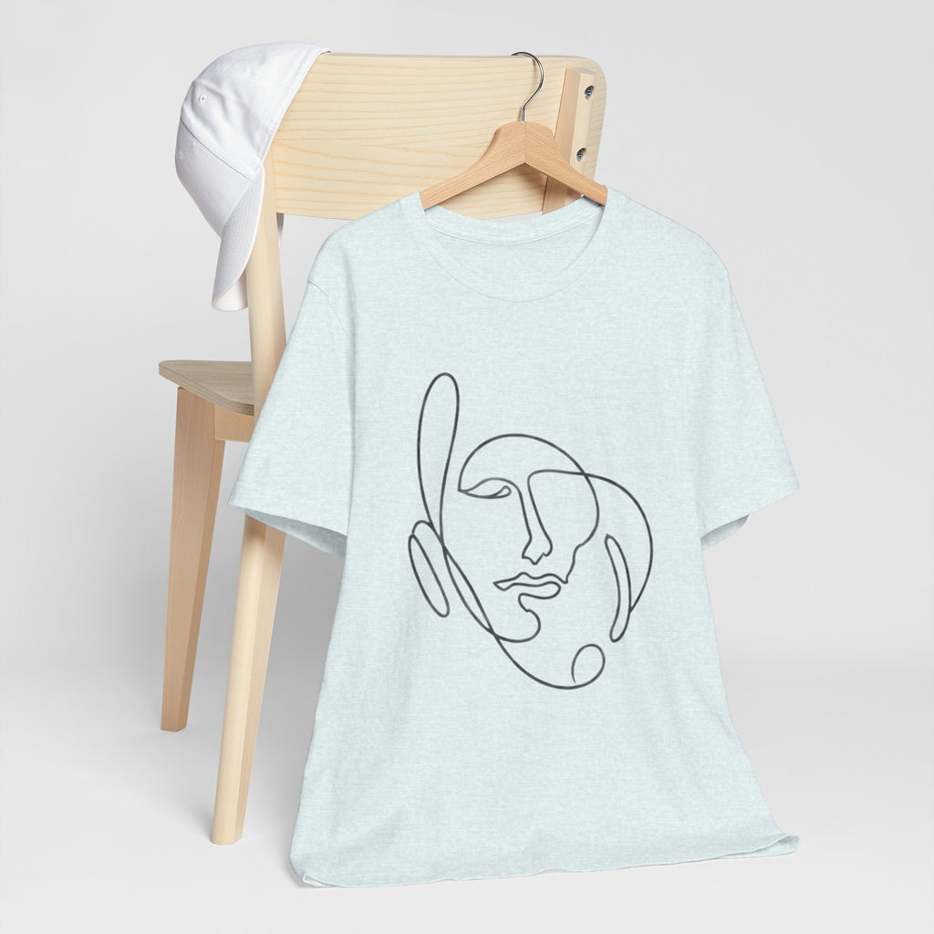 Minimal One-Line Face T-Shirt – Abstract Continuous Line Art Tee