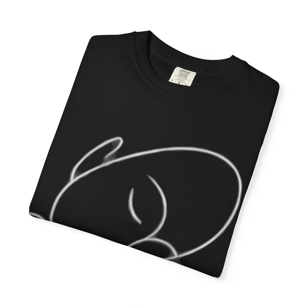 Minimal Line Art Sleeping Face T-Shirt — Relaxed Garment-Dyed Tee