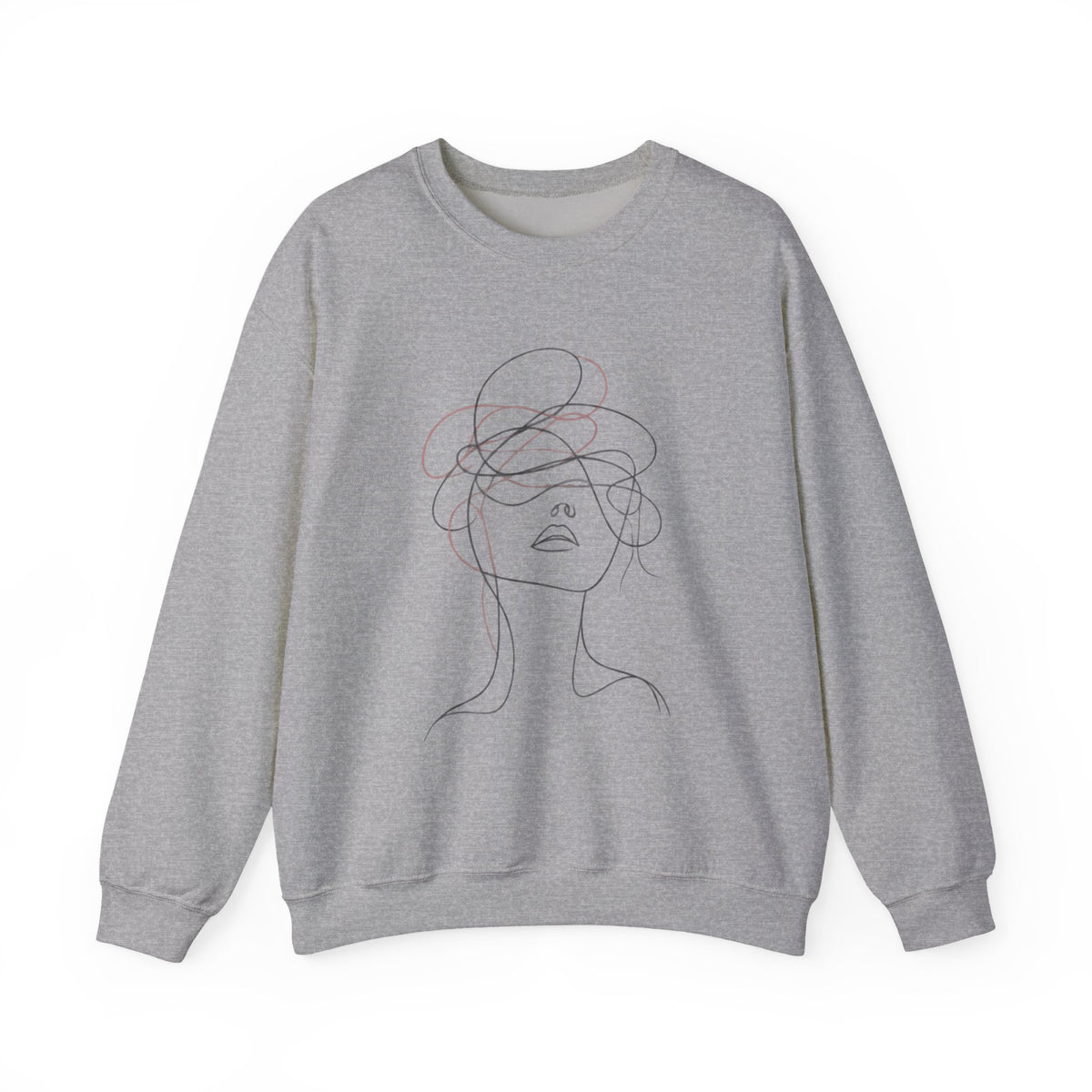 Crewneck Sweatshirt — Minimal Line Art Woman Sketch