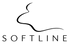 The logo for Softline, featuring a minimalist black abstract line above the brand name in a clean serif typeface, set against a solid white background.